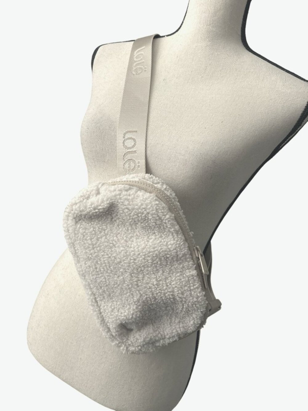 Lole Sherpa Belt Bag With Adjustable Strap Cream Beige Zipper Close Exterior Zip